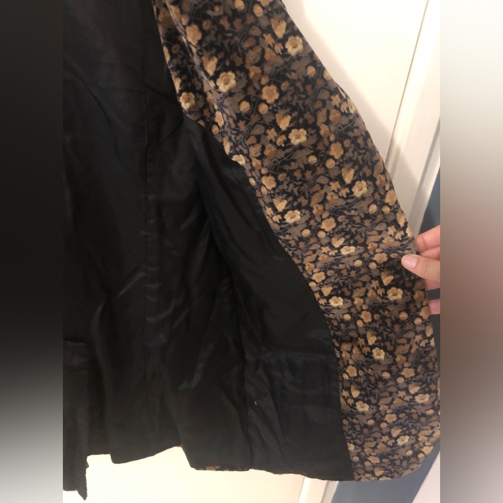 Vintage 70s Black Velvet Blazer Brown Dark Floral Jacquard Boho whimsigoth fall - Picture 5 of 9